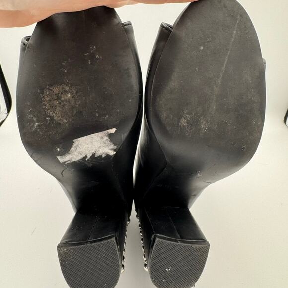 Madden Girl Arla Studded Peep Toe Booties Black 8.5M Block Heel Zip Back - Picture 7 of 8